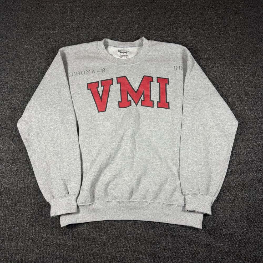 Gildan VMI Crewneck Sweatshirt Size L Gray Red Military Institute